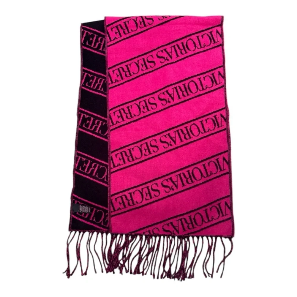 NWT NEW Vintage Victoria’s Secret Hot Pink Black Double Sided Scarf - Picture 2 of 4